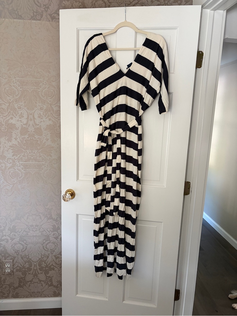Black & White Striped V-Neck Maxi Dress Ralph Lauren blue label L